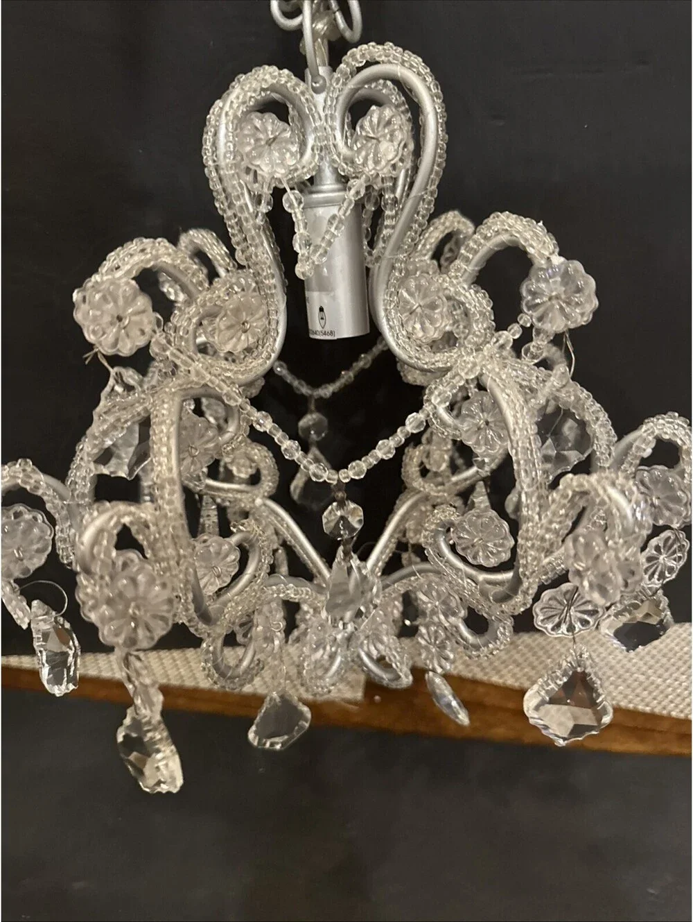 New Clear Beaded Crystal 1-Lt Chandelier W Swag Silver Hardware 11” H By 8.5” W